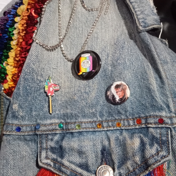Pretty in Pride- Custom RAGE rainbow cropped denim jacket! PRICE FIRM! - Picture 7 of 15